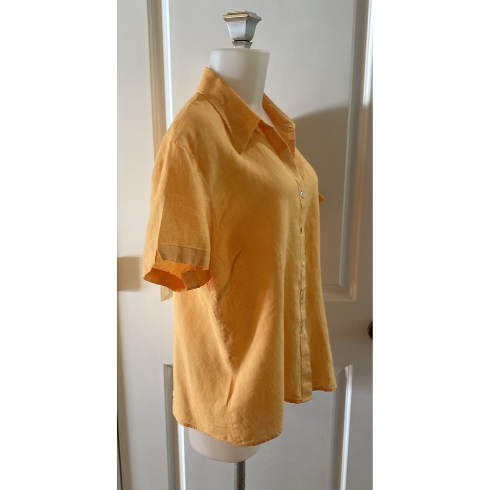 Lands End Size 18 Womens Yellow 100% Linen Short Sleeve Comfy Button Up Shirt - Picture 3 of 10